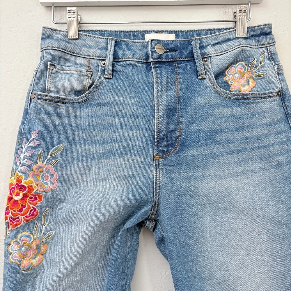 Driftwood Stella Jeans Women Size 27 Blue Floral Embroidered Straight Ankle